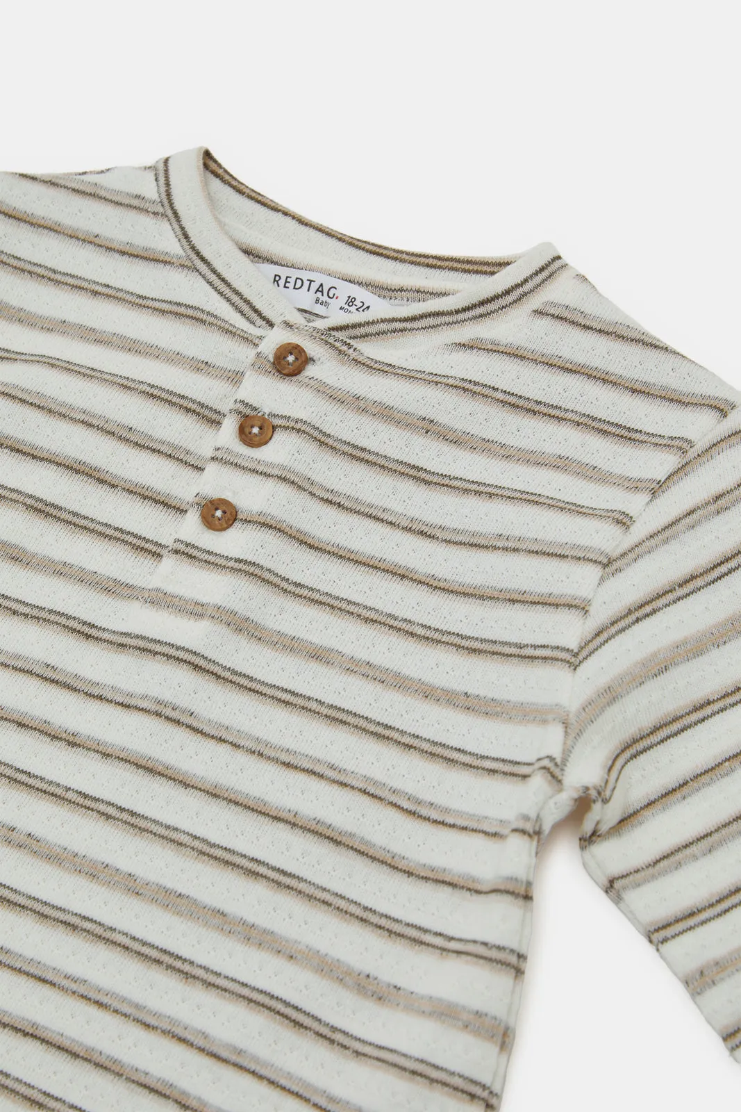 Infant Boys White And Black Striped Henley T-Shirt