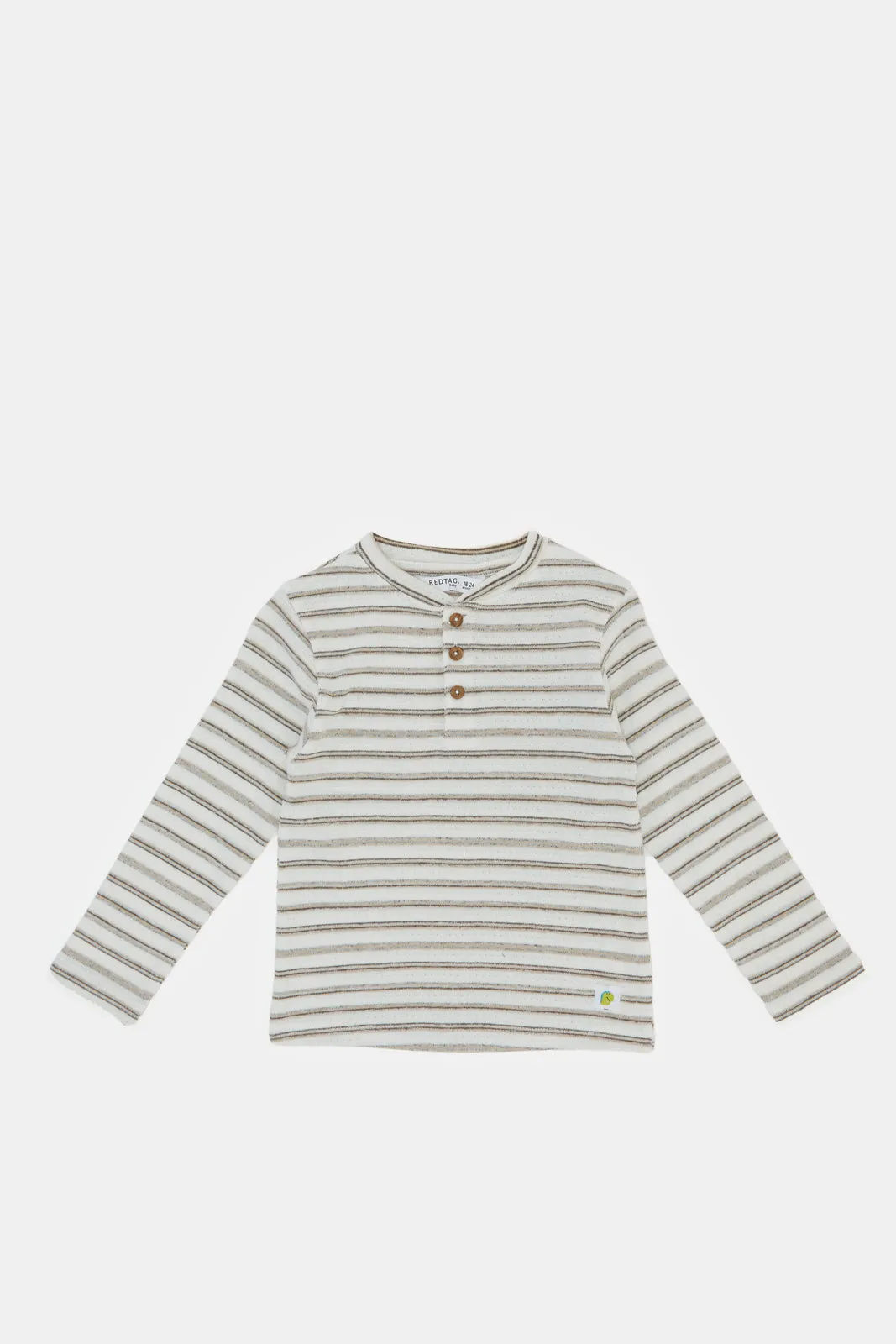 Infant Boys White And Black Striped Henley T-Shirt