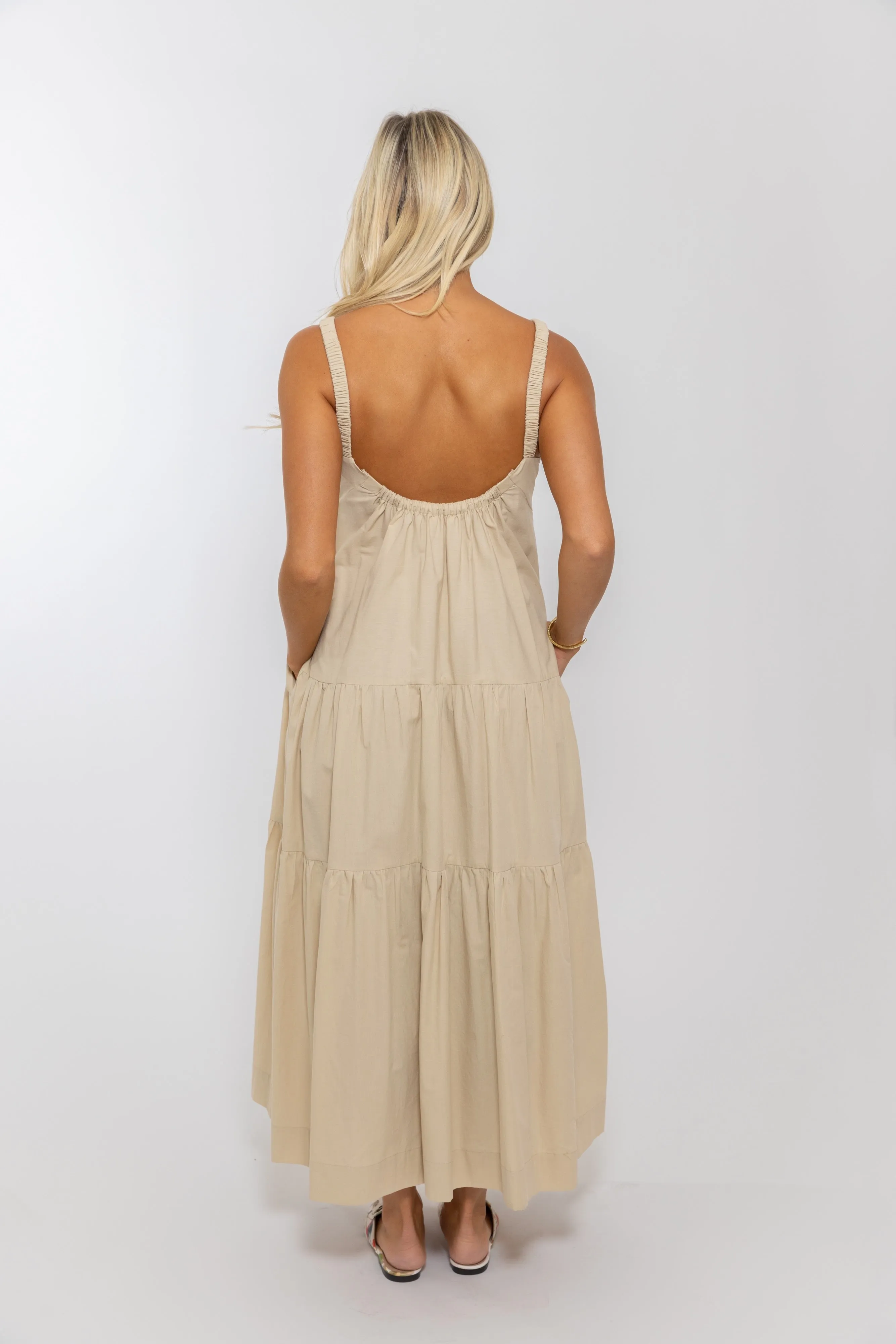 KARLIE Poplin Tier Maxi Dress - Natural