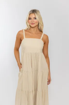 KARLIE Poplin Tier Maxi Dress - Natural