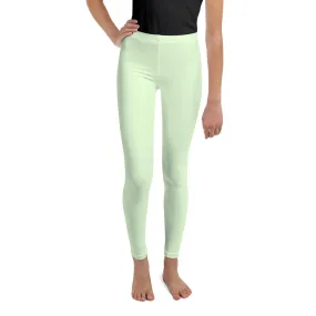 Light Lime Pastel Green Solid Color Print Premium Youth Leggings- Made in USA/ EU