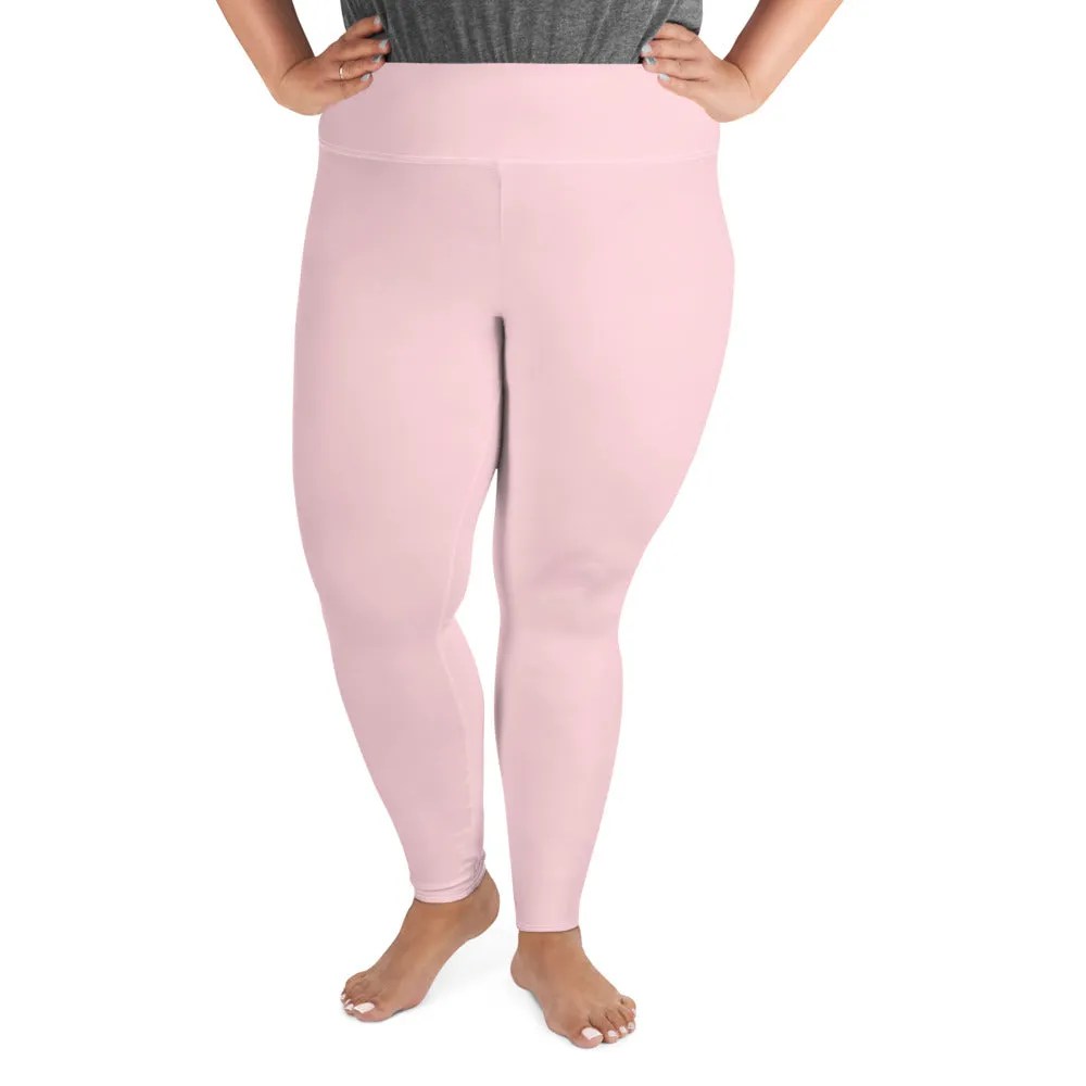 Light Pink Women's Tights, Best Solid Color Print Plus Size Leggings For Curvy Ladies - Made in USA/EU