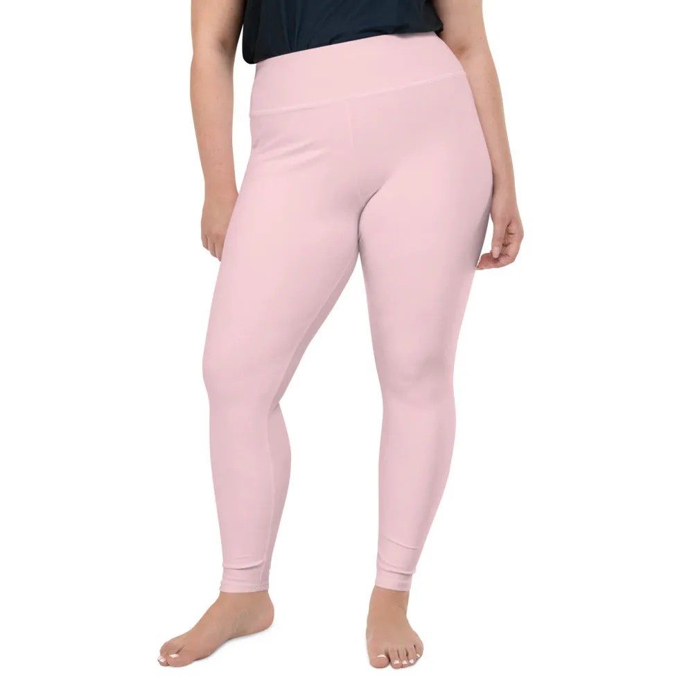 Light Pink Women's Tights, Best Solid Color Print Plus Size Leggings For Curvy Ladies - Made in USA/EU