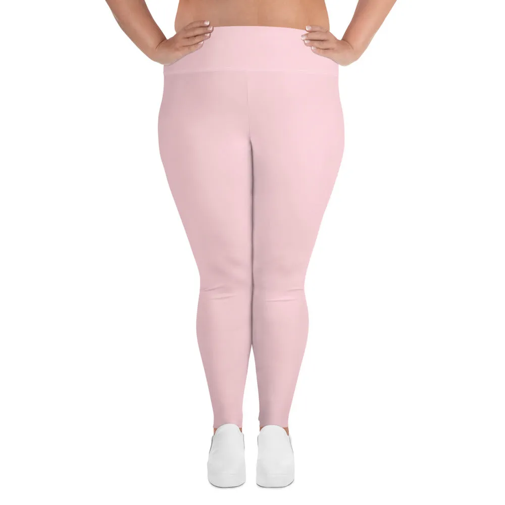 Light Pink Women's Tights, Best Solid Color Print Plus Size Leggings For Curvy Ladies - Made in USA/EU