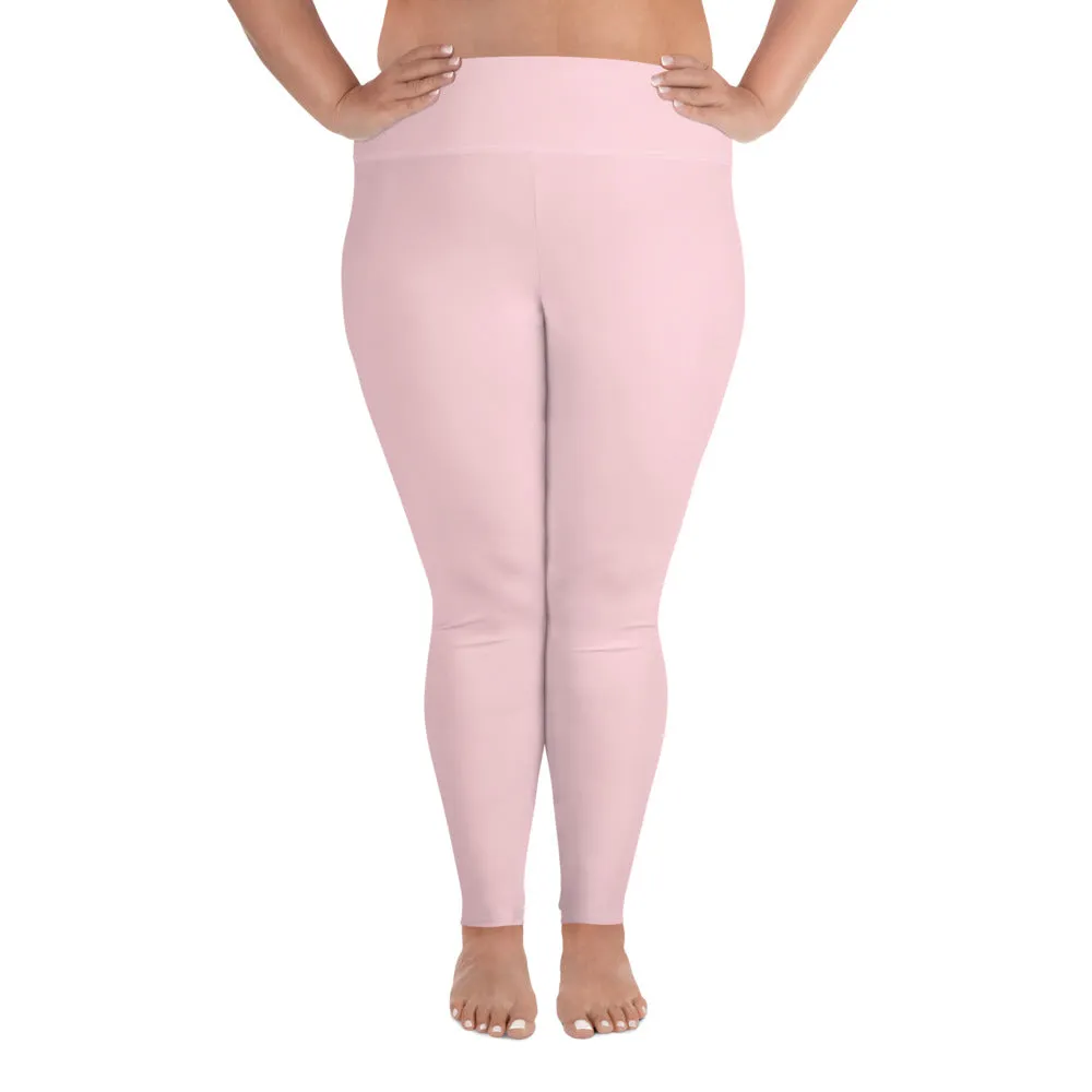 Light Pink Women's Tights, Best Solid Color Print Plus Size Leggings For Curvy Ladies - Made in USA/EU