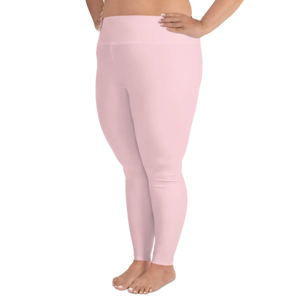 Light Pink Women's Tights, Best Solid Color Print Plus Size Leggings For Curvy Ladies - Made in USA/EU