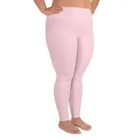 Light Pink Women's Tights, Best Solid Color Print Plus Size Leggings For Curvy Ladies - Made in USA/EU