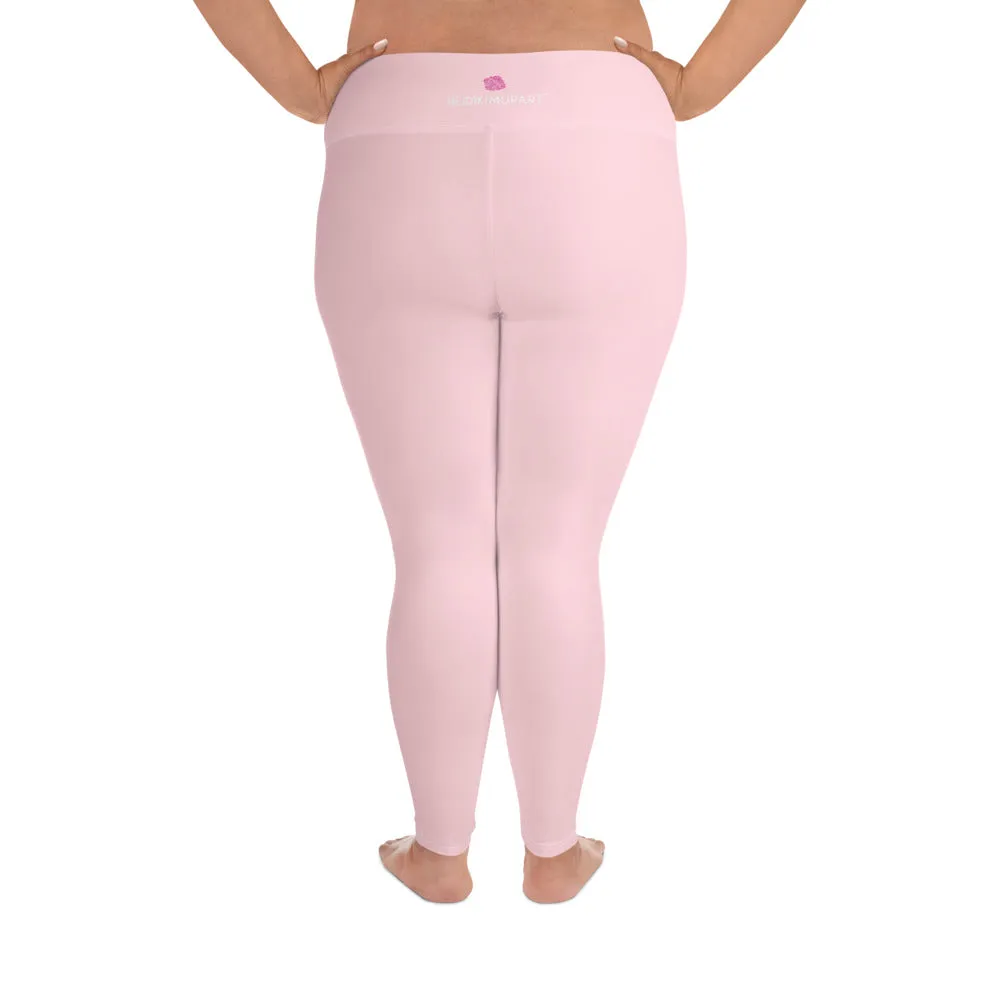 Light Pink Women's Tights, Best Solid Color Print Plus Size Leggings For Curvy Ladies - Made in USA/EU