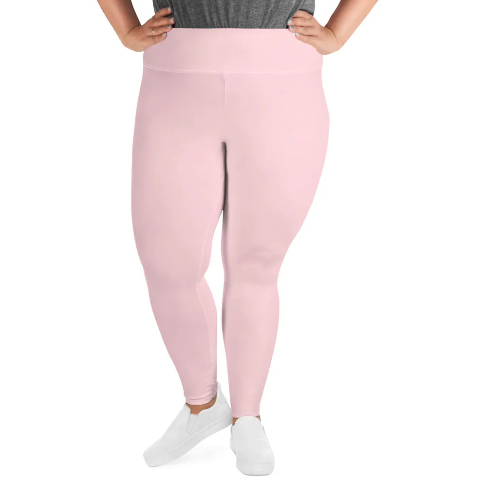 Light Pink Women's Tights, Best Solid Color Print Plus Size Leggings For Curvy Ladies - Made in USA/EU