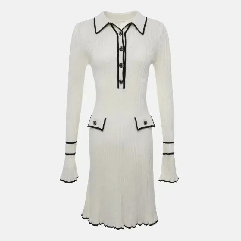 Long Sleeve High Waist Lapel Gown Dress Knitwear Ladies Maxi Dress