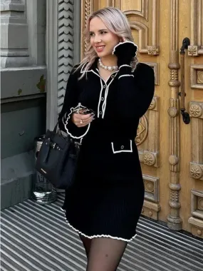 Long Sleeve High Waist Lapel Gown Dress Knitwear Ladies Maxi Dress