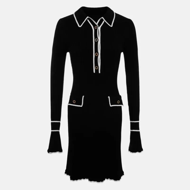 Long Sleeve High Waist Lapel Gown Dress Knitwear Ladies Maxi Dress