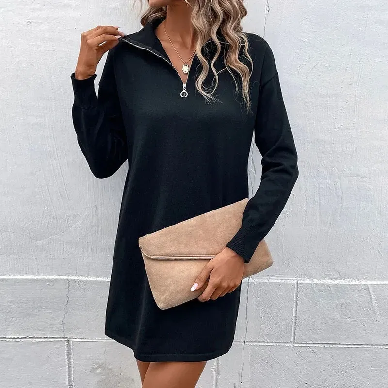 LONG SLEEVE PULLOVER HALF ZIP MINI DRESS