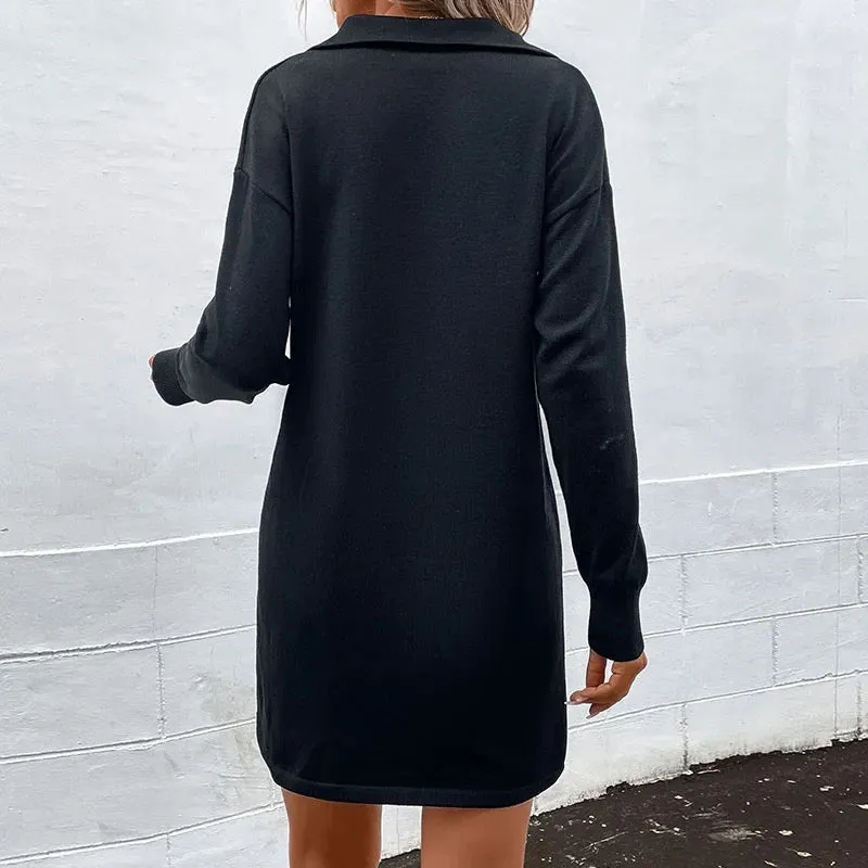 LONG SLEEVE PULLOVER HALF ZIP MINI DRESS