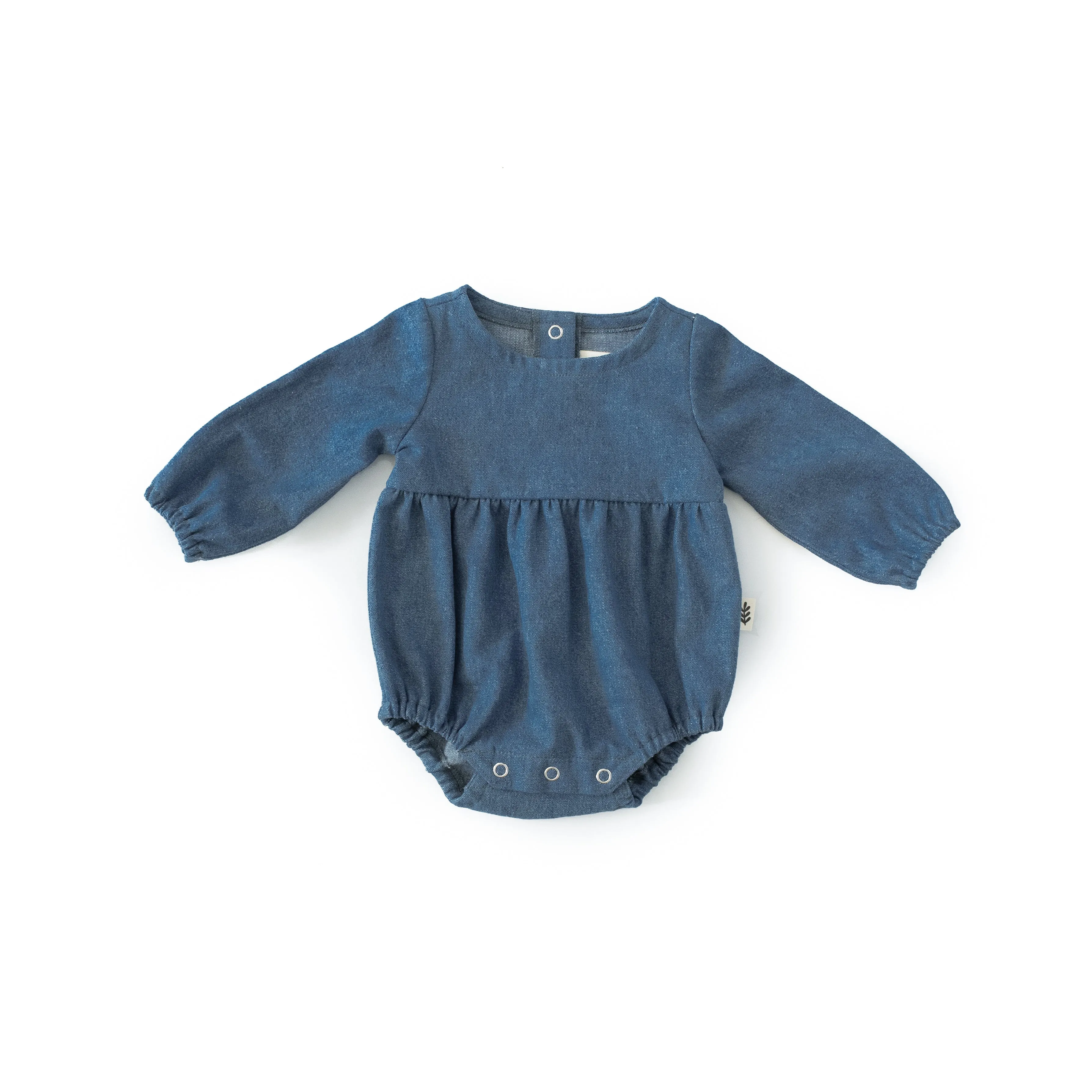 Longsleeve Puffed Romper - Indigo Denim