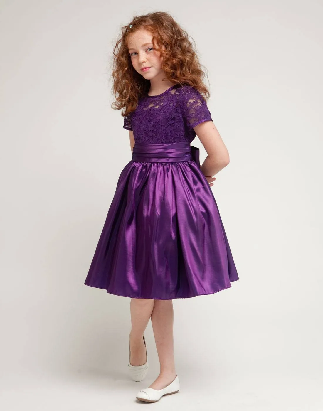 Luring Lace and Glistening Taffeta Knee length Dress - Purple