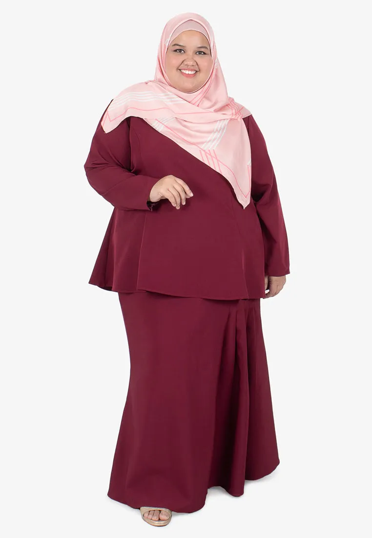 Mahlika Minimalist Pleated Kurung Set - Maroon