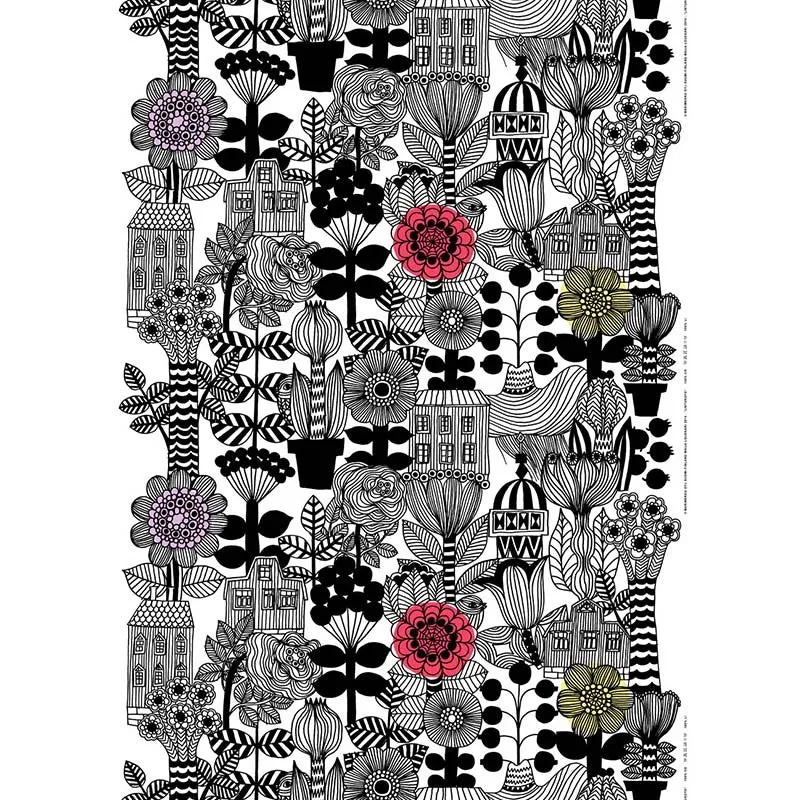 Marimekko Fabric - Cotton - Lintukoto 192 Black/White/Multi