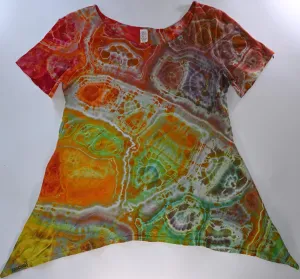 Medium Geode/Cosmic Egg Experiment Ice Dye Tie Dye on a Dharma Trading Company Asymmetric Cotton Tunic - Short Sleeve