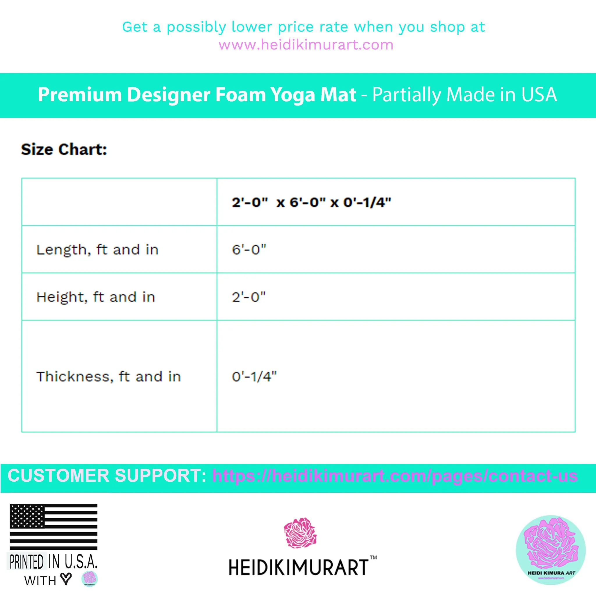 Medium Grey Foam Yoga Mat, Solid Grey Color Best Lightweight 0.25" thick Mat - Printed in USA (Size: 24″x72")