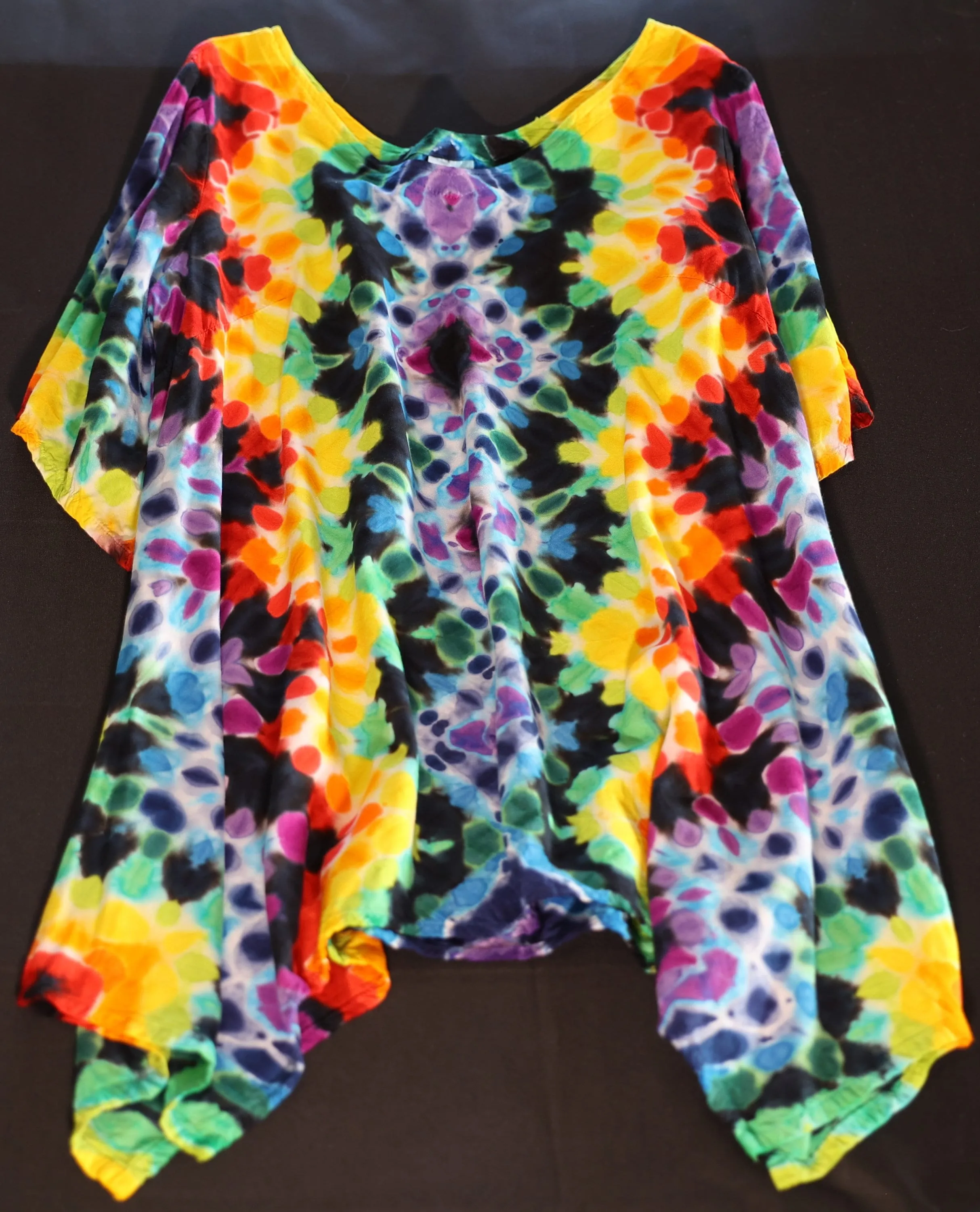 Medium Herringbone Honeycomb Tie Dye on a Dharma Trading Company 100% Rayon Asymmetrical Tunic with Flare Sleeves