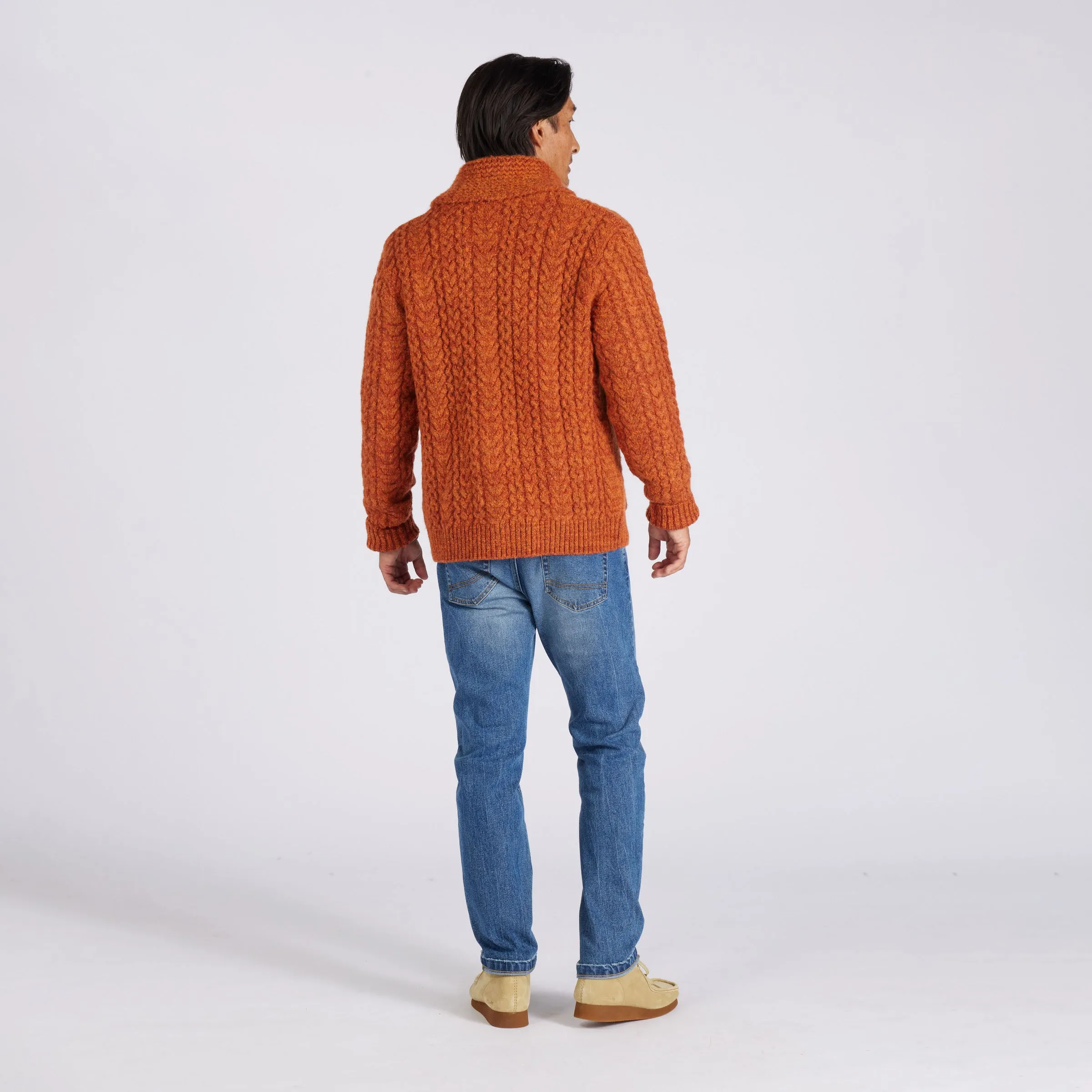 Melange Cable  Shawl Cardigan - Burnt Orange