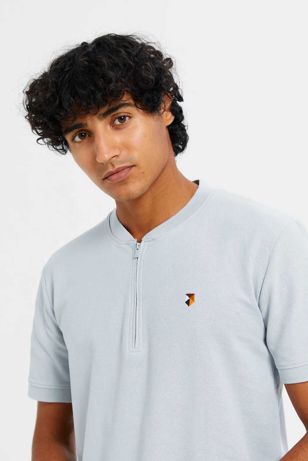 Men Blue Henley Polo Shirt