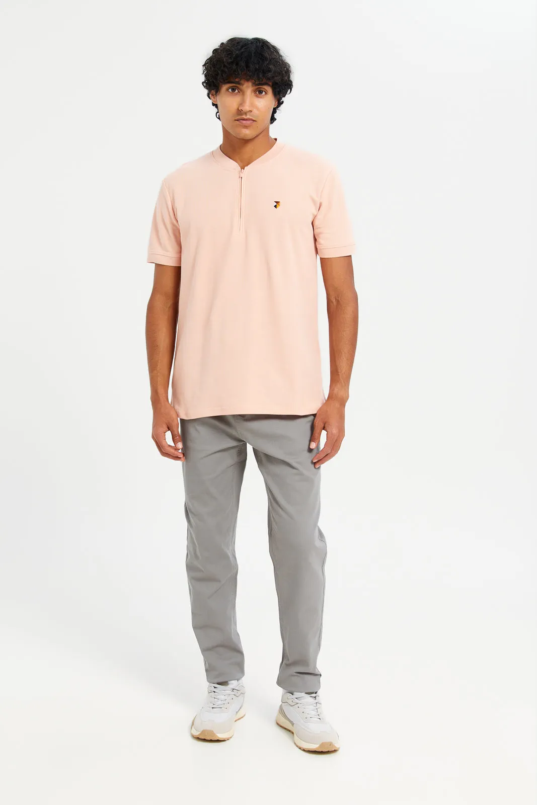 Men Pink Henley Polo Shirt