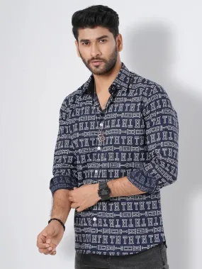 Men's Alphabet  Printed Navy  Full Sleeve Shirt