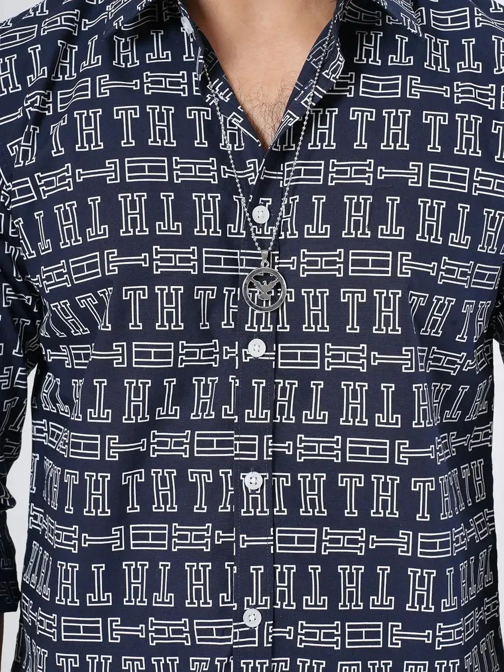 Men's Alphabet  Printed Navy  Full Sleeve Shirt