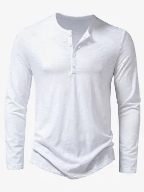 Men's Henley Collar Casual Tee Solid Color T-Shirt