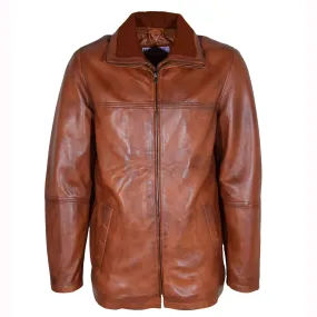 Mens Real Leather Coat Detachable Collar Lining George Cognac