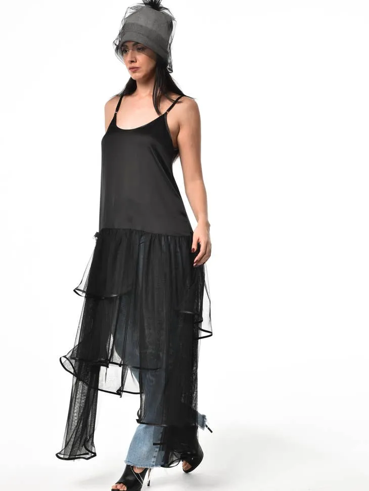 Metamorphoza Satin and Mesh Maxi Dress