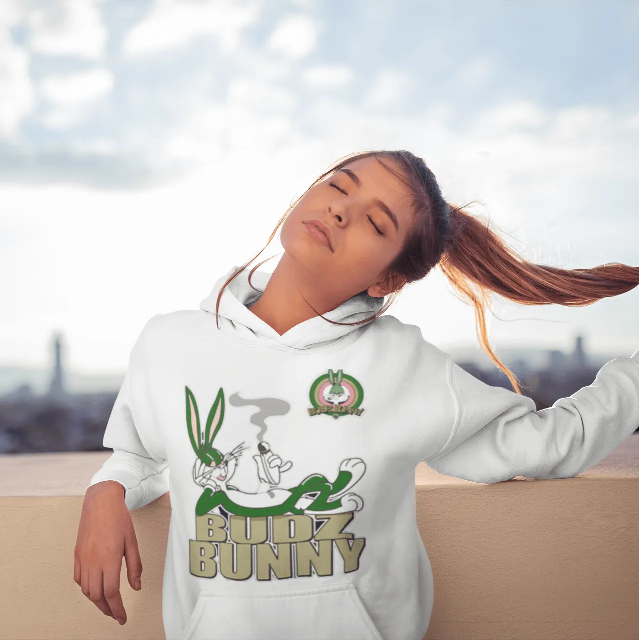 Midweight Hoodie Blended Cotton Ultra Soft Budz Bunny Unisex Pullover