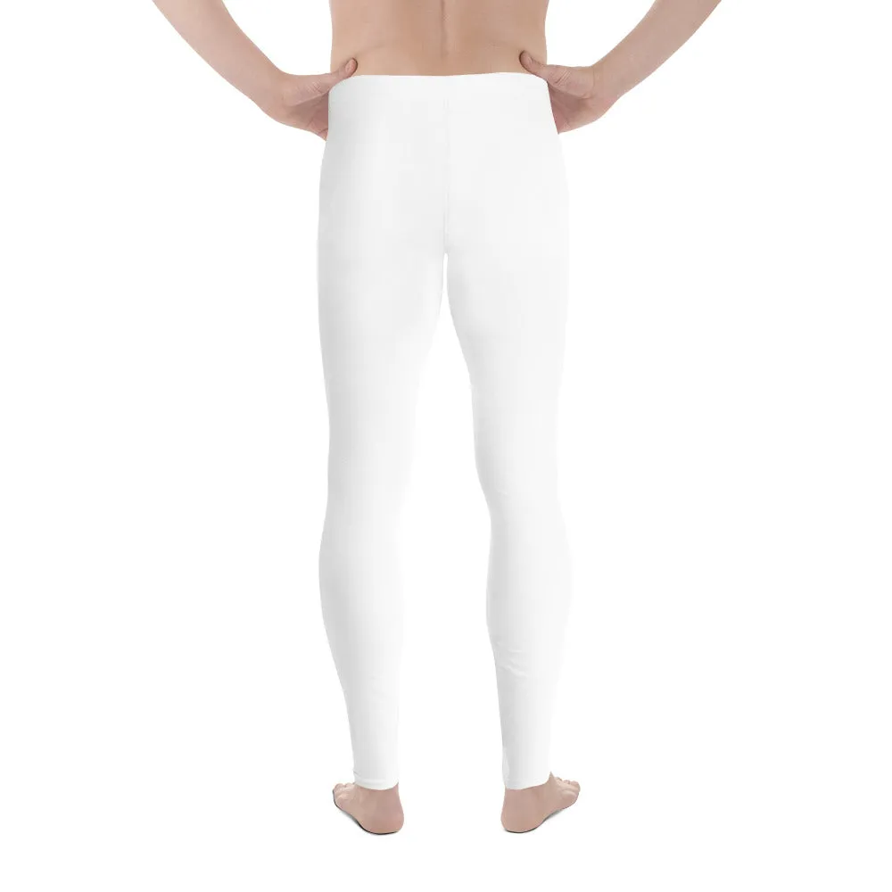 Minimalist Solid White Color Meggings, Titanium White Color Print Premium Quality Men's Leggings-Made in USA