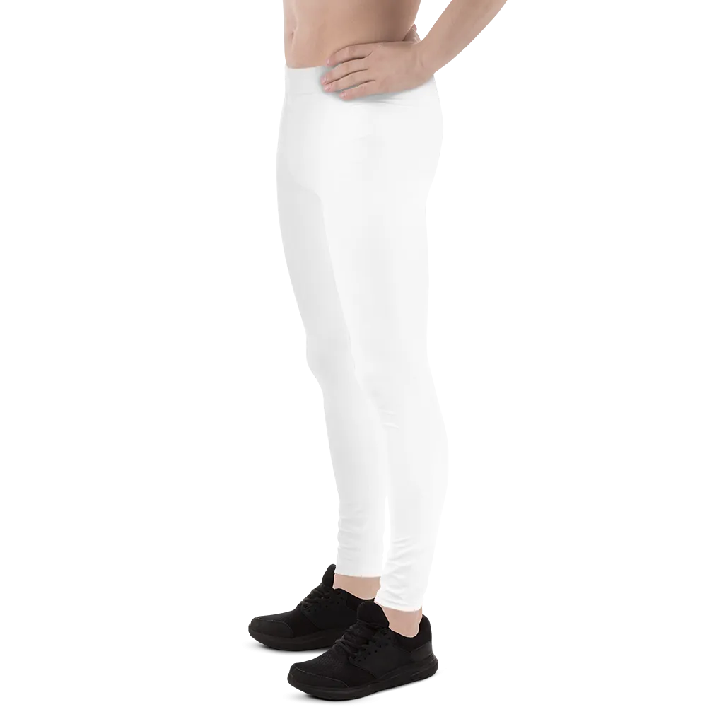 Minimalist Solid White Color Meggings, Titanium White Color Print Premium Quality Men's Leggings-Made in USA