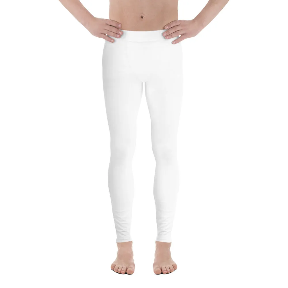 Minimalist Solid White Color Meggings, Titanium White Color Print Premium Quality Men's Leggings-Made in USA