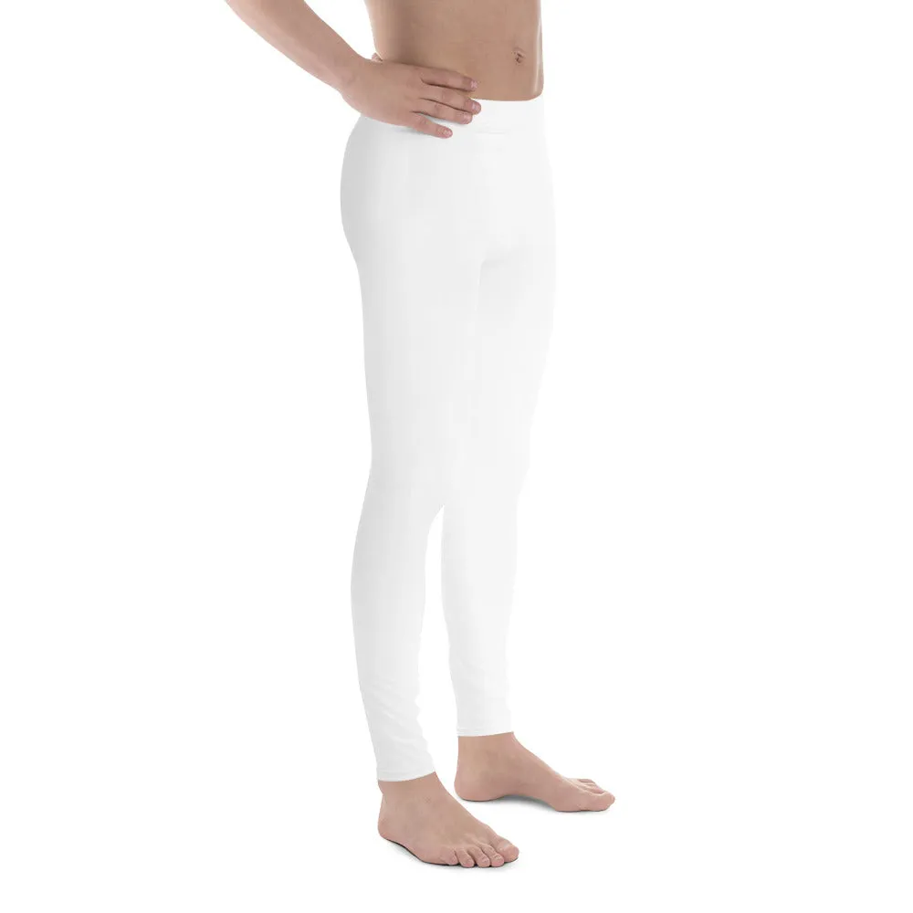 Minimalist Solid White Color Meggings, Titanium White Color Print Premium Quality Men's Leggings-Made in USA