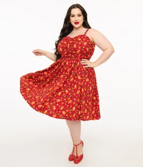 Miss Lulo Plus Size 1950s Red Gingerbread Man Print Eden Fit & Flare Dress