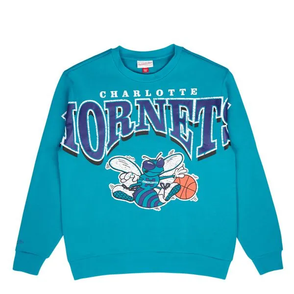 Mitchell & Ness Charlotte Hornets Retro Fashion Fleece Crewneck Teal