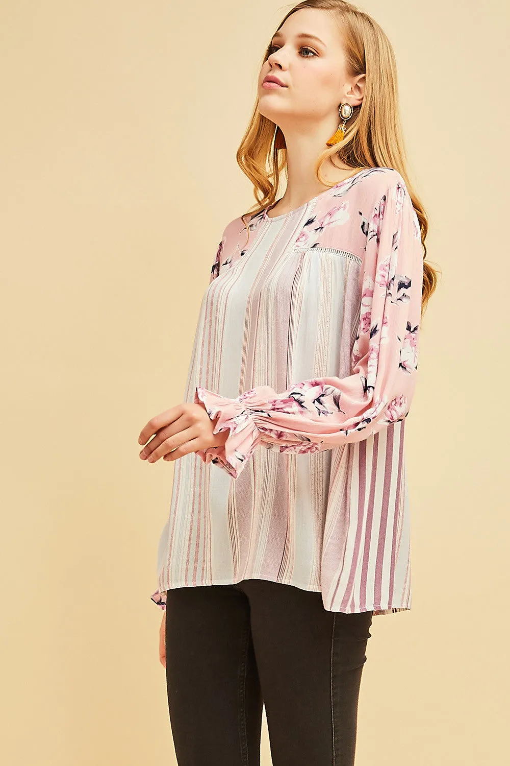 Mixed Print Blouse, Blush