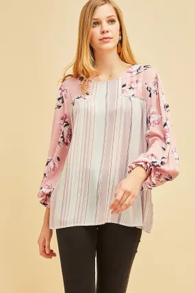 Mixed Print Blouse, Blush