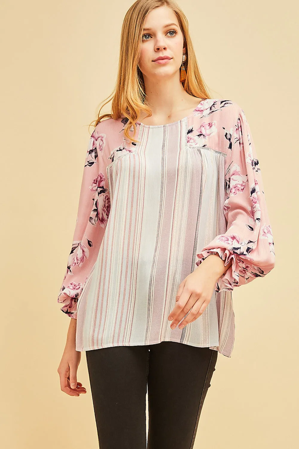 Mixed Print Blouse, Blush