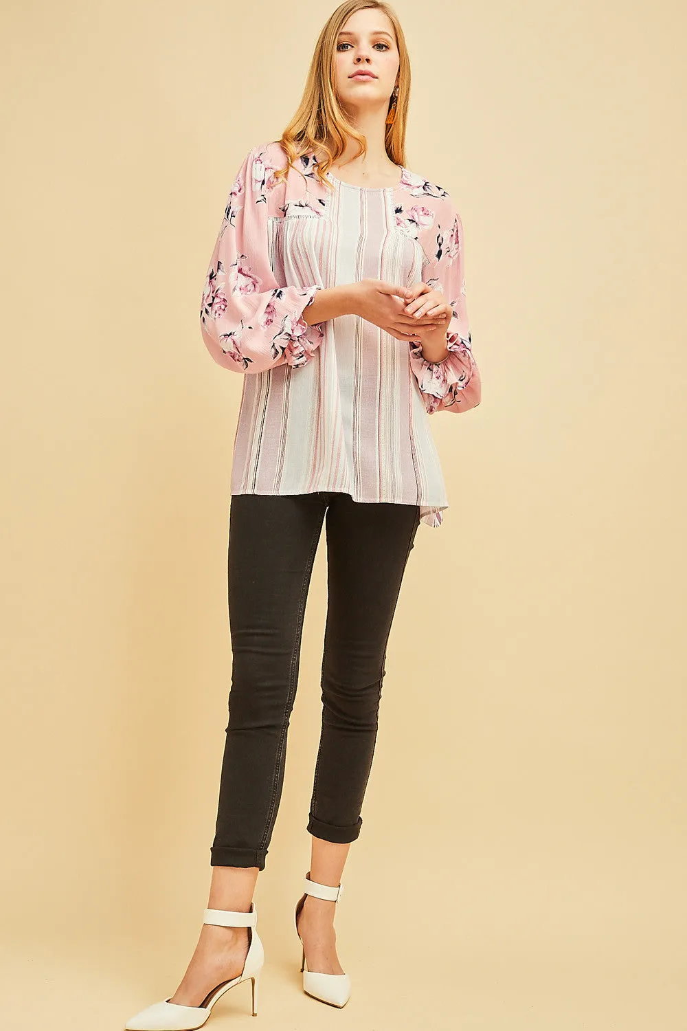 Mixed Print Blouse, Blush