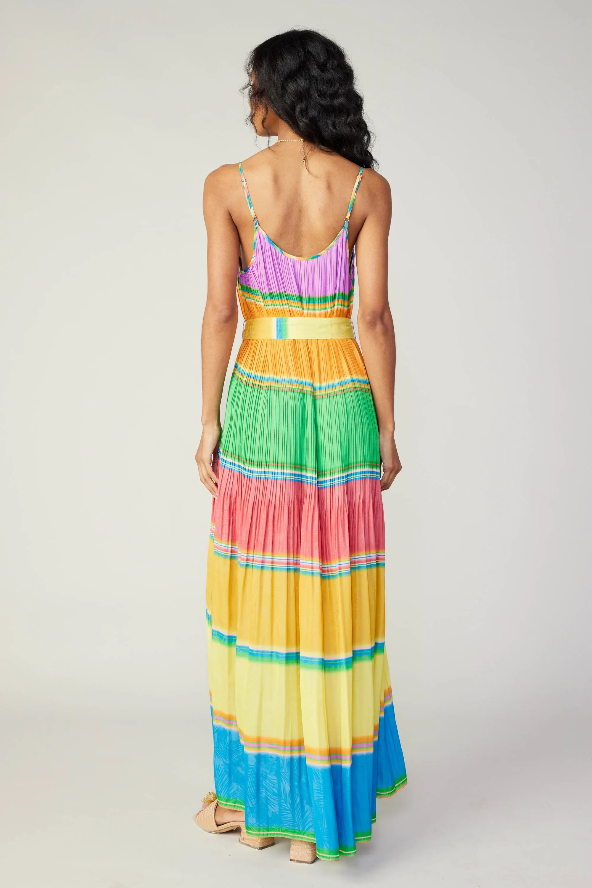 Multicolored Pleated Cami Dress