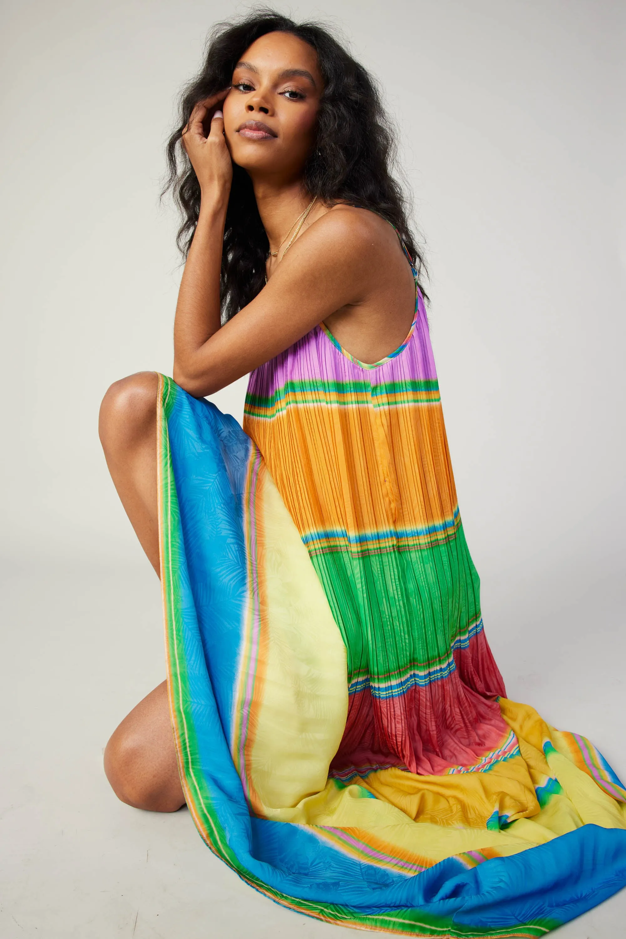 Multicolored Pleated Cami Dress