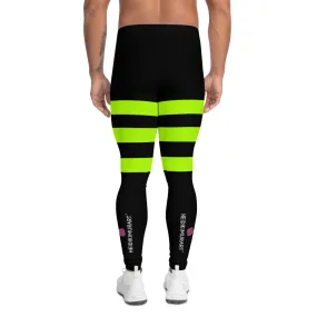 Neon Green Striped Men's Leggings, Modern Bright Meggings-Made in USA/EU/MX (US Size: XS-3XL)