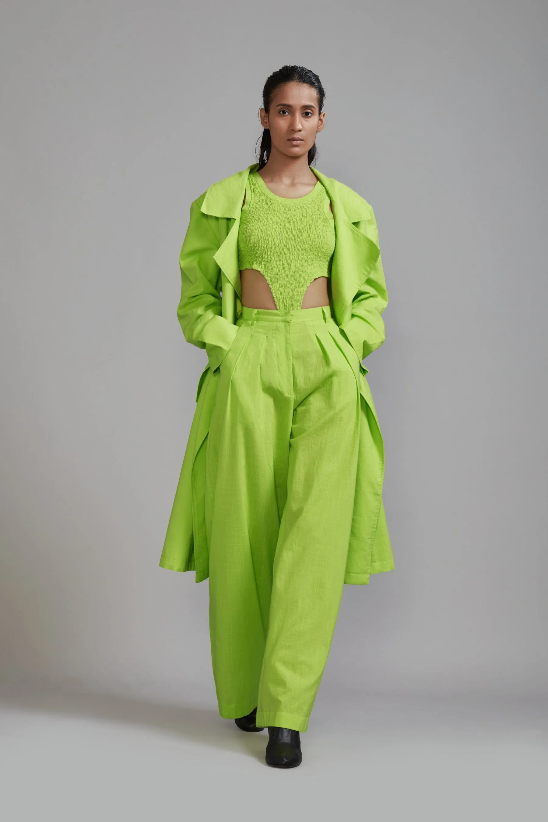 Neon Green Trench Jacket Set (3 PCS)