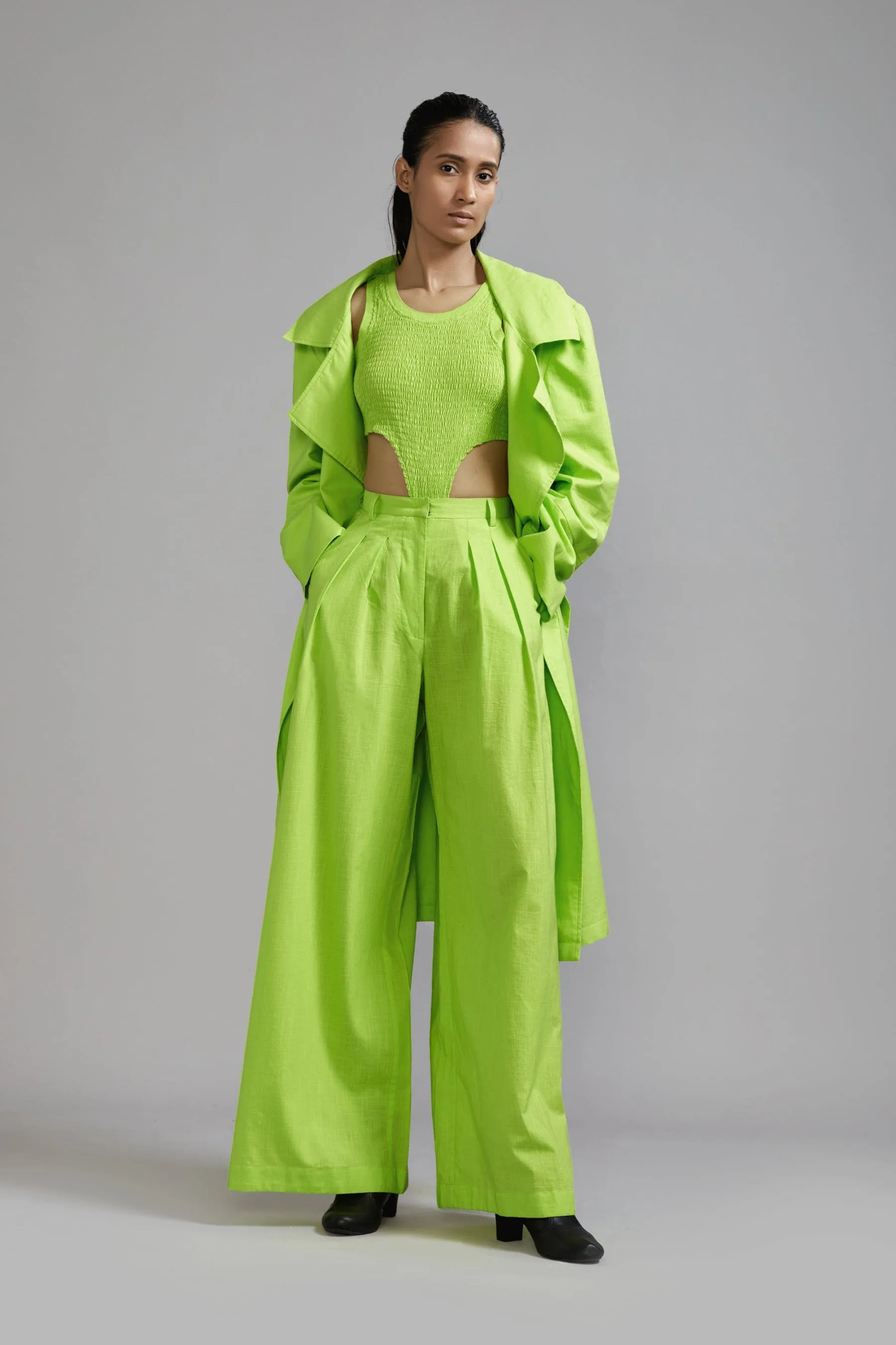 Neon Green Trench Jacket Set (3 PCS)