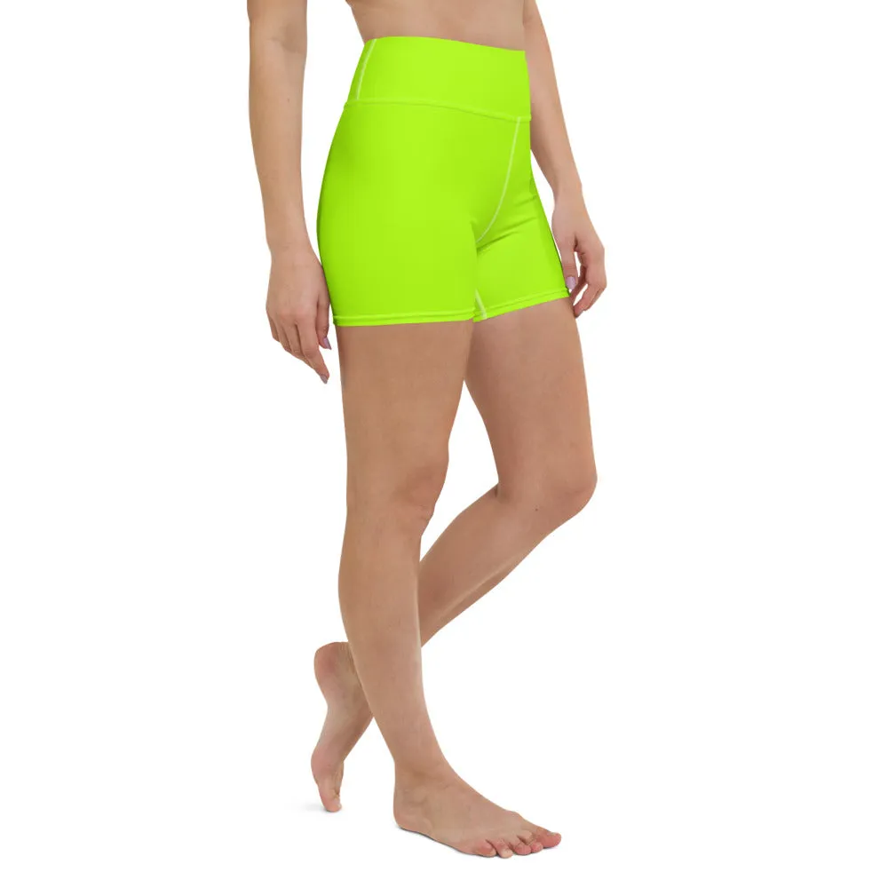 Neon Green Yoga Shorts, Solid Color Bright Women's Short Gym Tights-Made in USA/EU